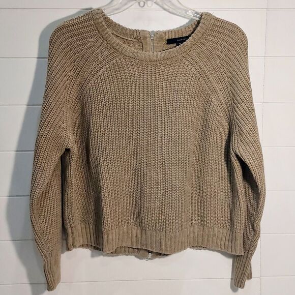 Harve Benard Sweaters - Harve Benard Women's Small Zip Back Sweater Tan Cotton Blend Crewneck Pullover